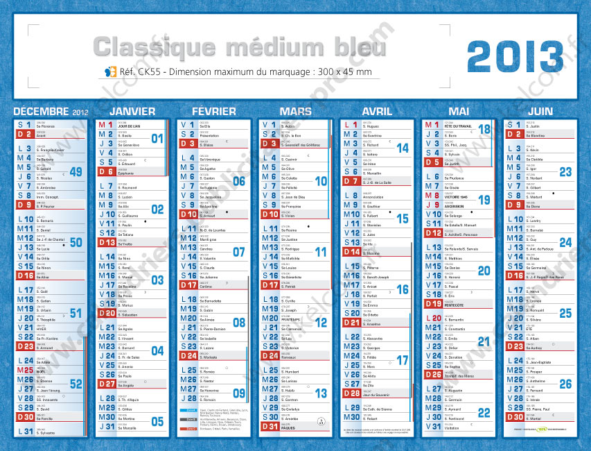 calendrier bancaire publicitaire classique