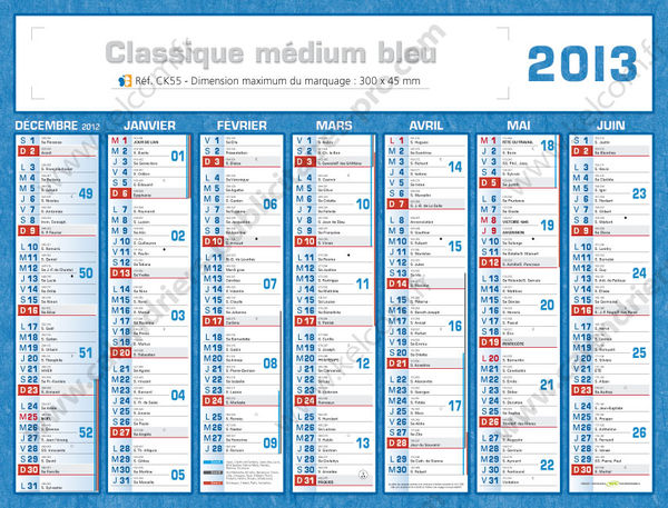 Calendrier bancaire publicitaire classique, Classique Medium