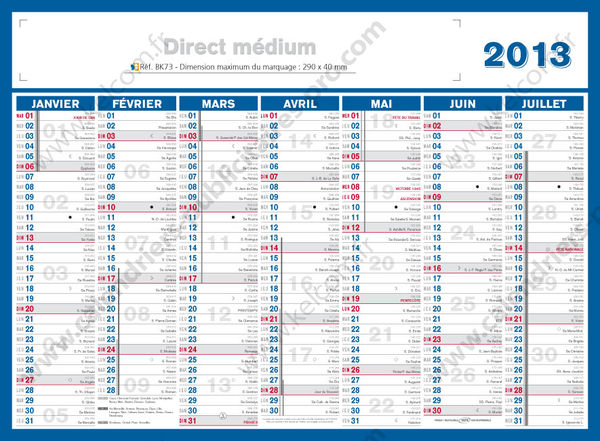 Calendrier bancaire publicitaire entreprise, Medium Direct