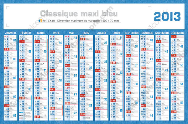 Calendrier bancaire, Classique Maxi