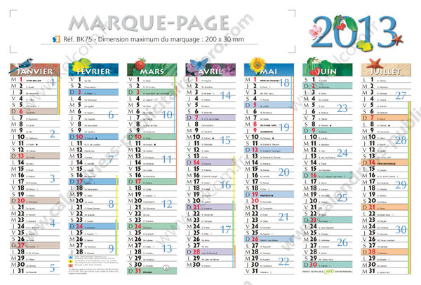 Calendrier petit format, Mini Marque-Page