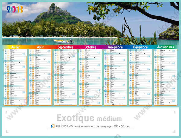 Calendrier publicitaire nature, Medium Exotique