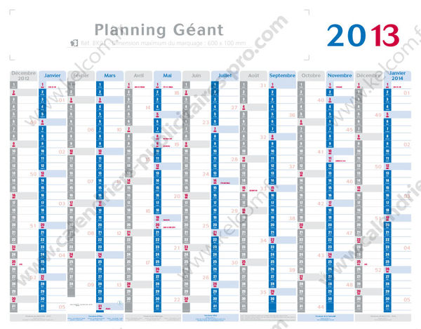 Calendrier publicitaire planning, Maxi Planning Effaçable