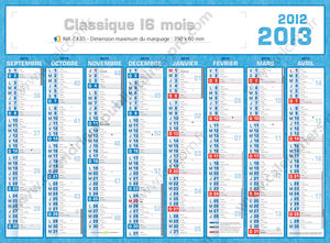 Calendrier entreprise, Classique 16 mois 1