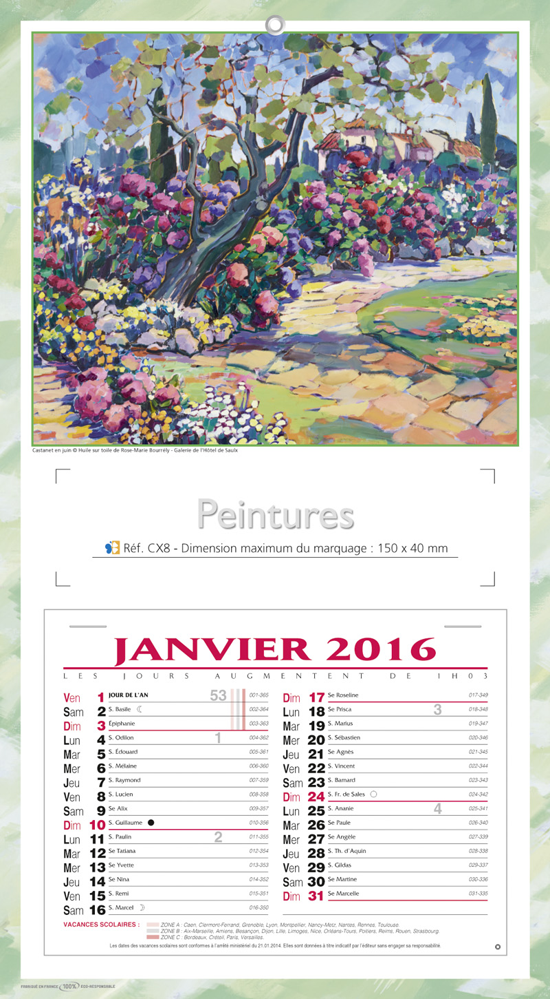 Bloc Calendriers Publicitaires Peintures 2016 Calendrier Publicitaire