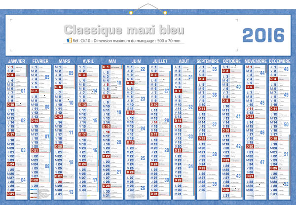 Calendrier bancaire, Classique Maxi