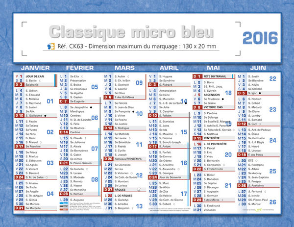 Calendrier publicitaire 2014, Classique Micro