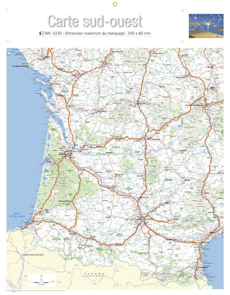 Calendrier publicitaire carte France, Map Sud Ouest