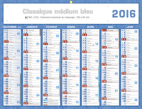 Calendrier publicitaires, Classique Medium