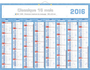 Calendriers de banque publicitaires, Classique 16 mois 1