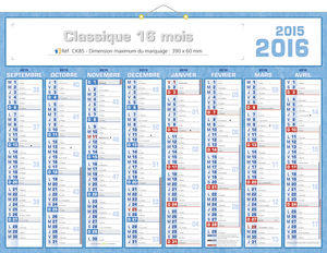 Calendriers de banque publicitaires, Classique 16 mois