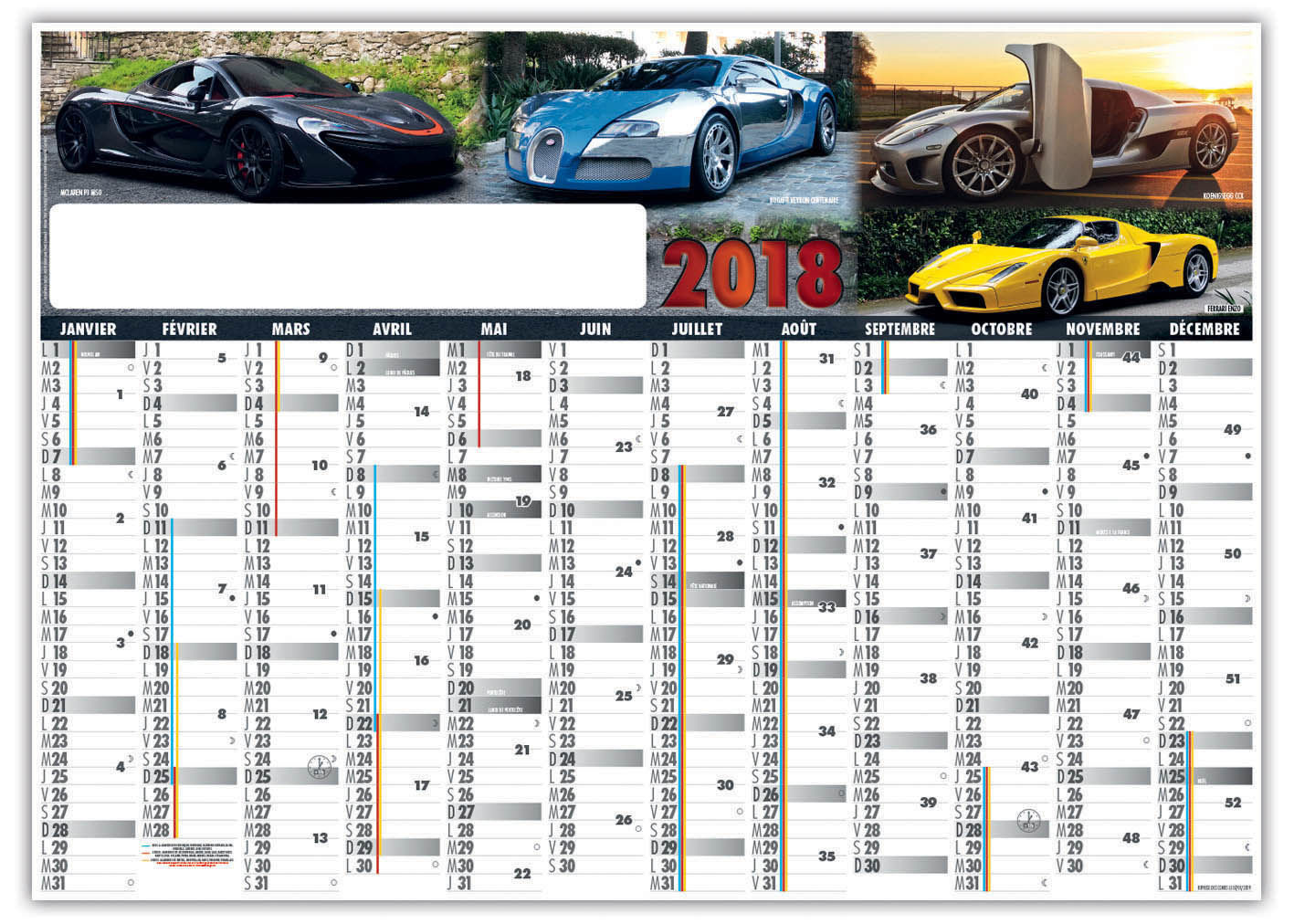 Calendrier Effaçable | Planning léger souple Voitures | 700 x 500 cm